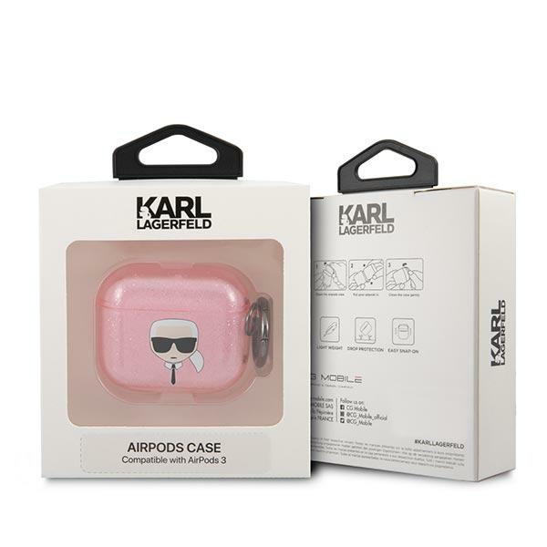 KARL Puzdro Apple AirPods 3 Cover Glitter Karl`s Head Pink Case